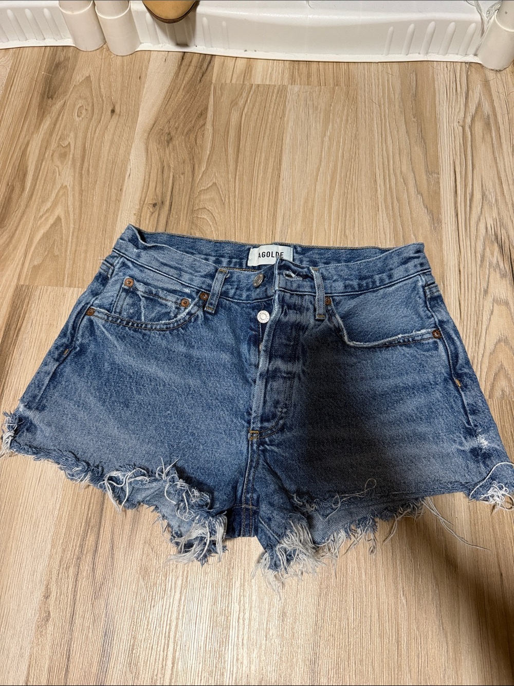 Agolde Distressed High-Rise Denim Cutoff Shorts - Blue